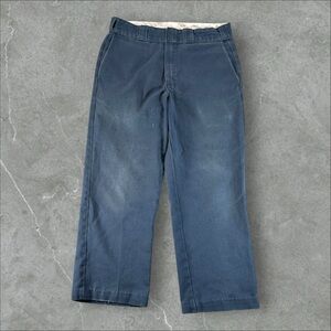 Dickies 874 Pants Mens 32x27 Navy Blue Faded Distressed Work Chino Baggy Skater
